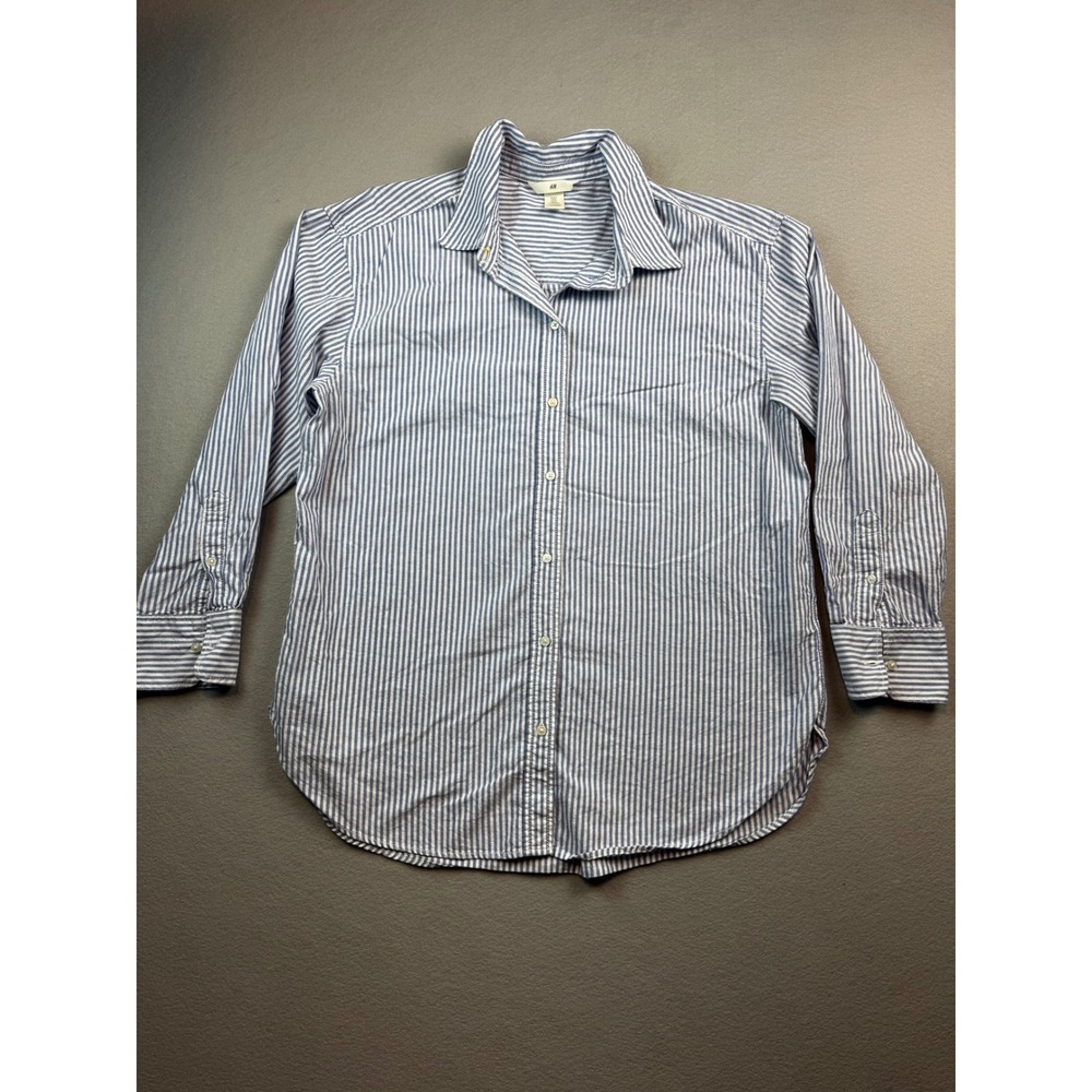 HM Womens Blue White Striped Button Down Shirt Cotton Long Sleeve Size M